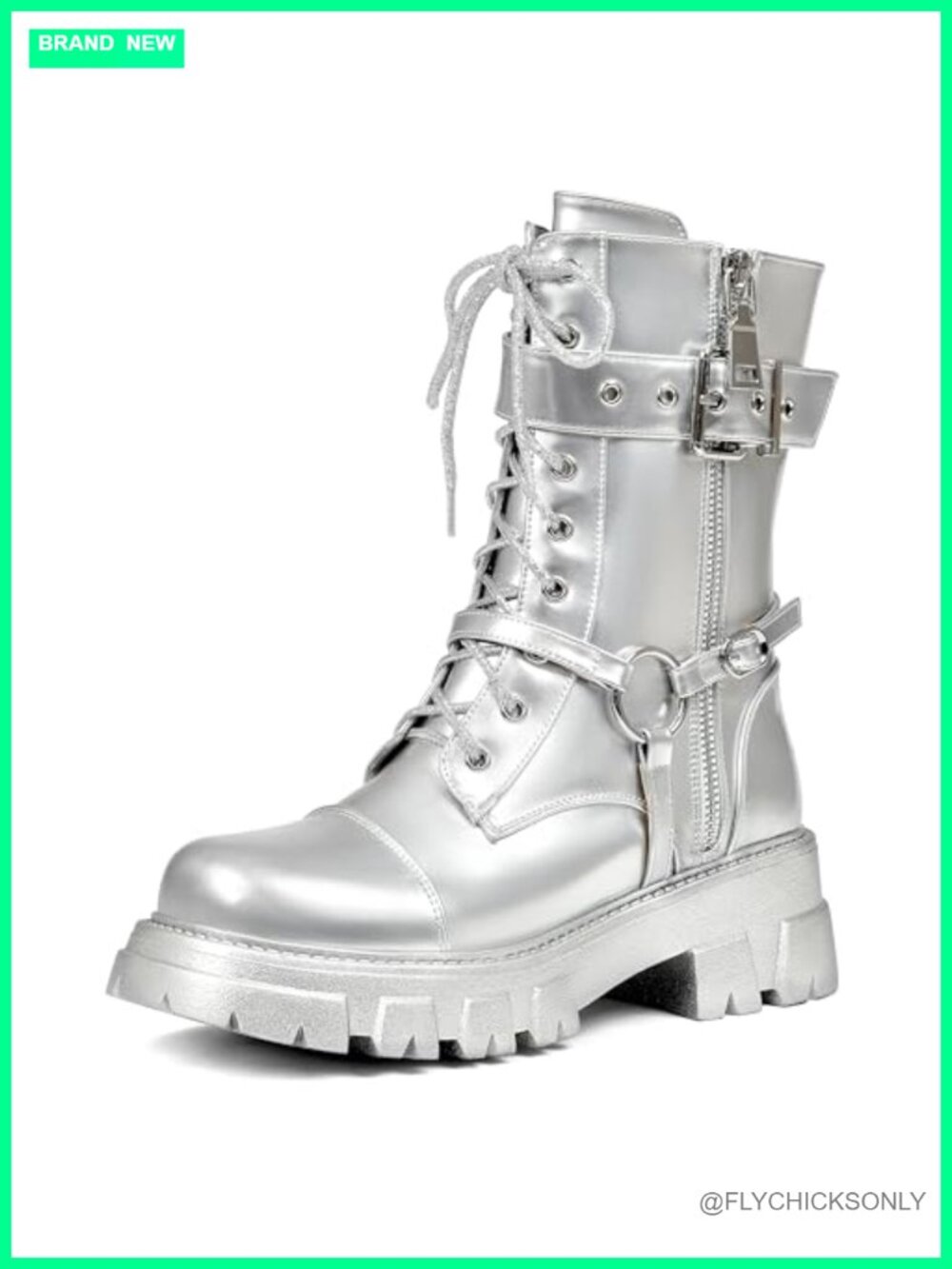 Harness Motorcycle Biker Boots Steampunk Combat Mid Calf Lug Sole Lace Up